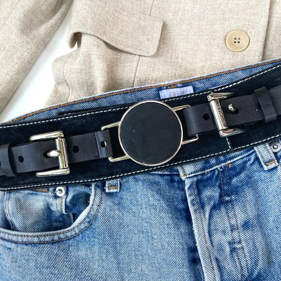 Vintage Michael Kors Black Suede & Leather Waist Belt | Y2K Statement Style - Picture 5 of 15